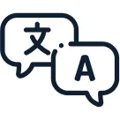 Icon representing translation services for multilingual publishing.