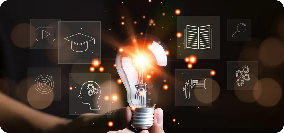 Illustration showing AI-driven knowledge management solutions for institutions.