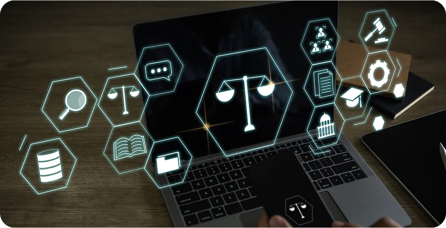 Illustration showing AI automation for legal content metadata and formatting.