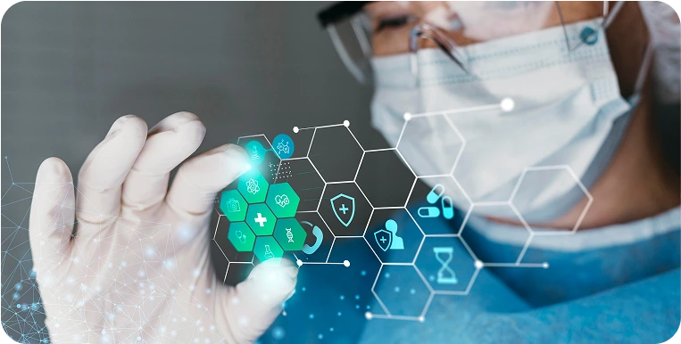 Illustration showing interactive medical learning and practice apps.