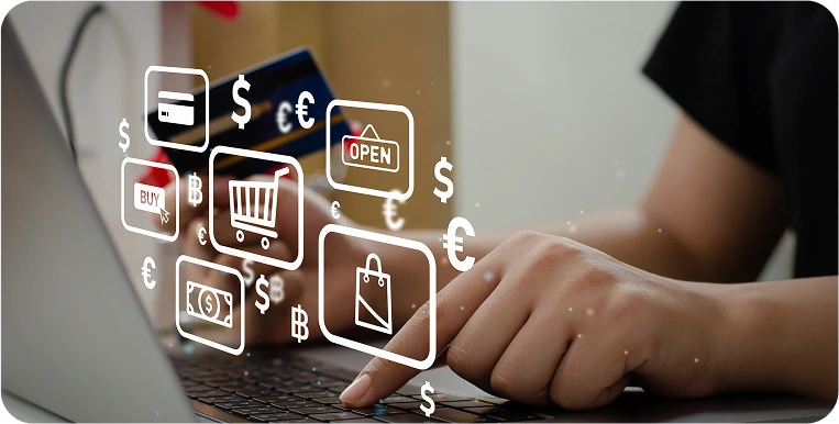 Illustration showing AR shopping and payment gateway integrations.